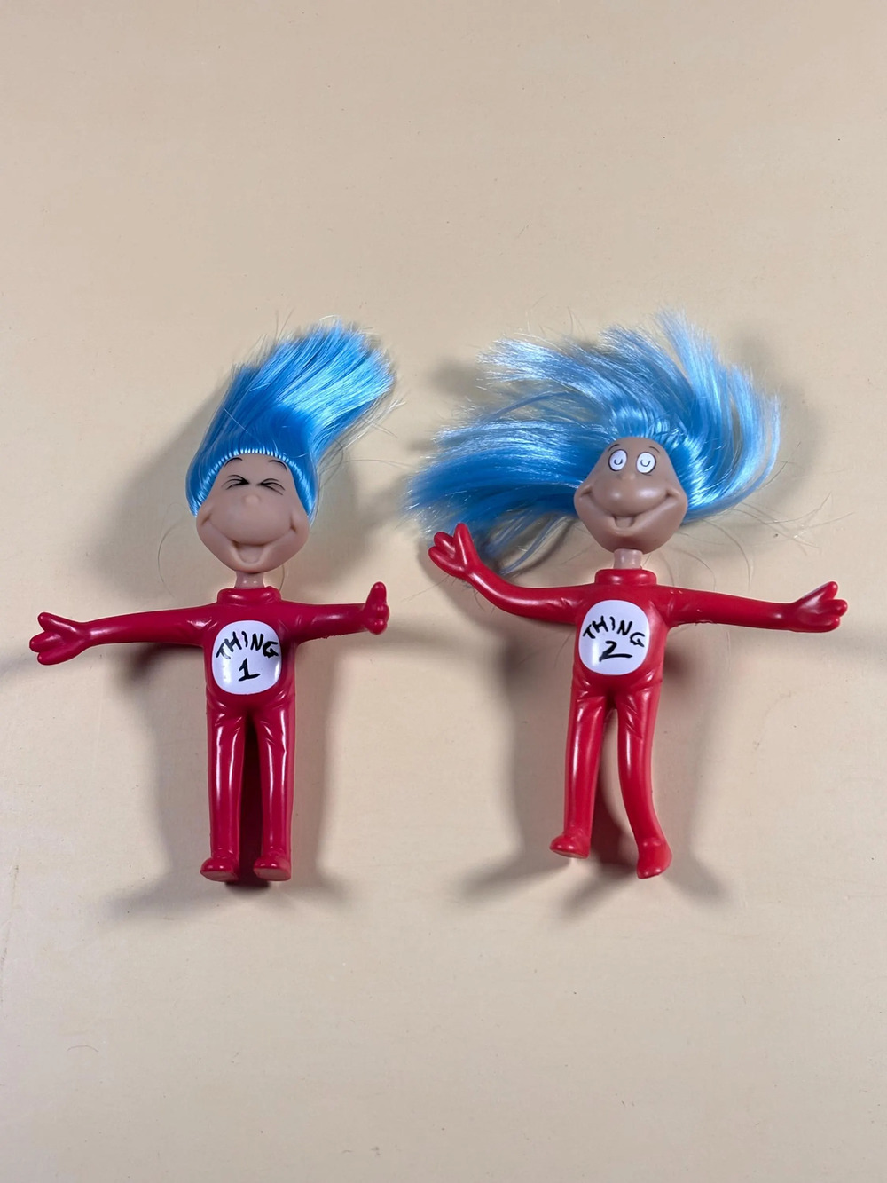 Lot of 2 Dr Suess Cat In The Hat Thing 1 & Thing 2 Bendy Posable Blue Hair 4”